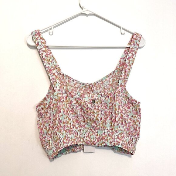 NEW NWT ROXY Sea Fog Strappy Tank Top Mint Green Multi Ditsy Floral Crop Top M - Picture 11 of 12